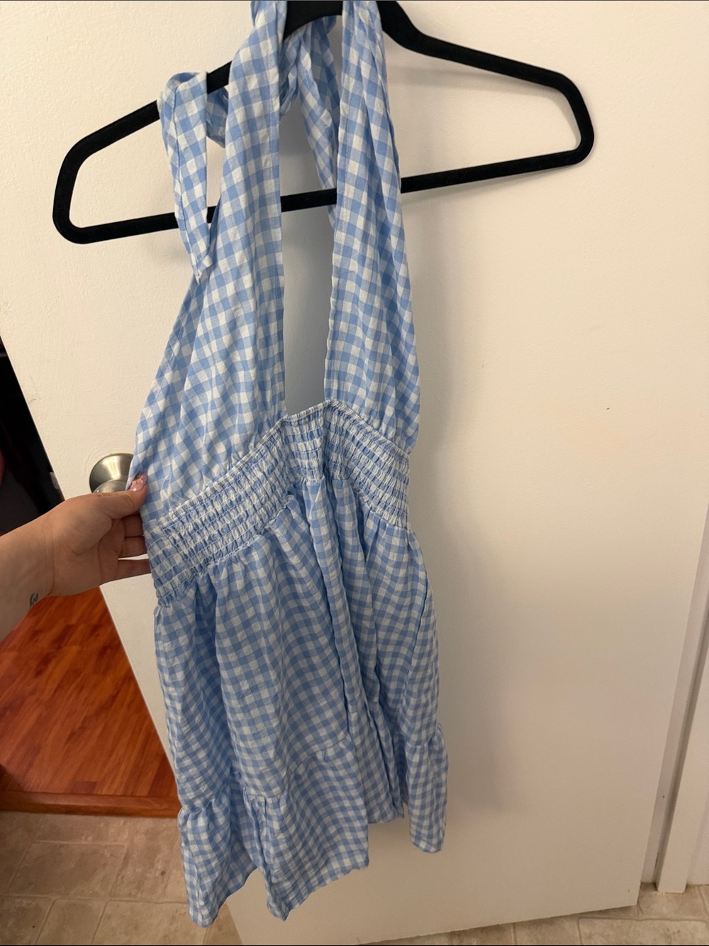 Light Blue Gingham Halter Dress